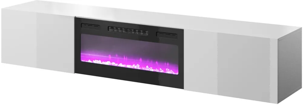 RTV cabinet SLIDE 200K with electric fireplace 200x40x37 cm all in gloss white