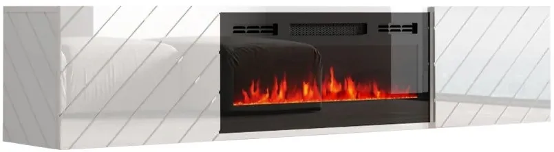 RTV LUXE cabinet 182.6x34.5x37.5 white/gloss white + black fireplace