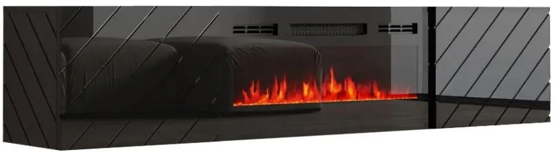 RTV LUXE cabinet 182.6x34.5x37.5 black/black gloss + black fireplace