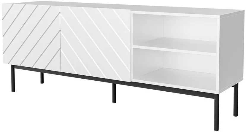 ABETO RTV cabinet on black steel frame 150x42x60 cm white/gloss white