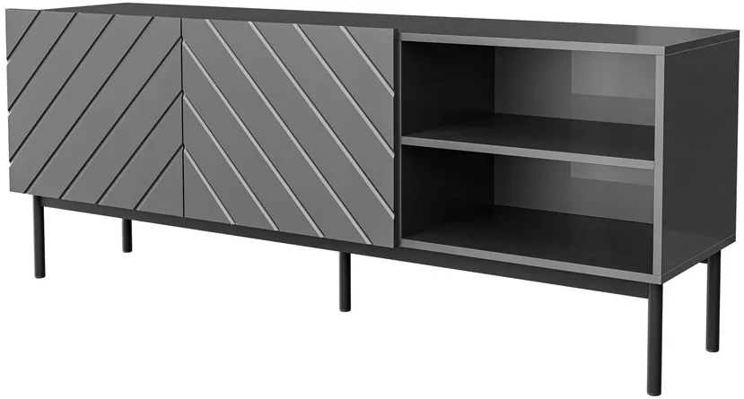 ABETO RTV cabinet on black steel frame 150x42x60 cm graphite/glossy graphite