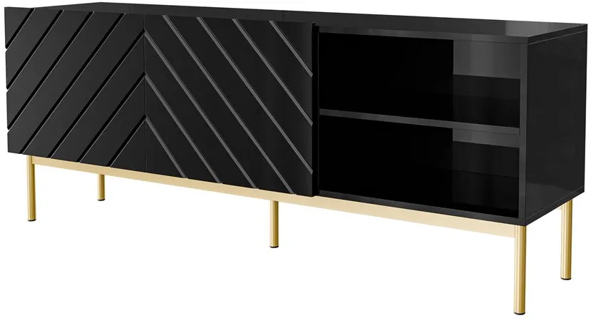 ABETO RTV cabinet on golden steel frame 150x42x60 black/gloss black