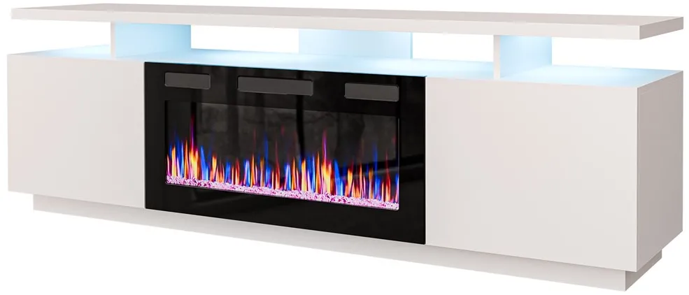 RTV EVA cabinet with electric fireplace 180x40x52 cm white/gloss white