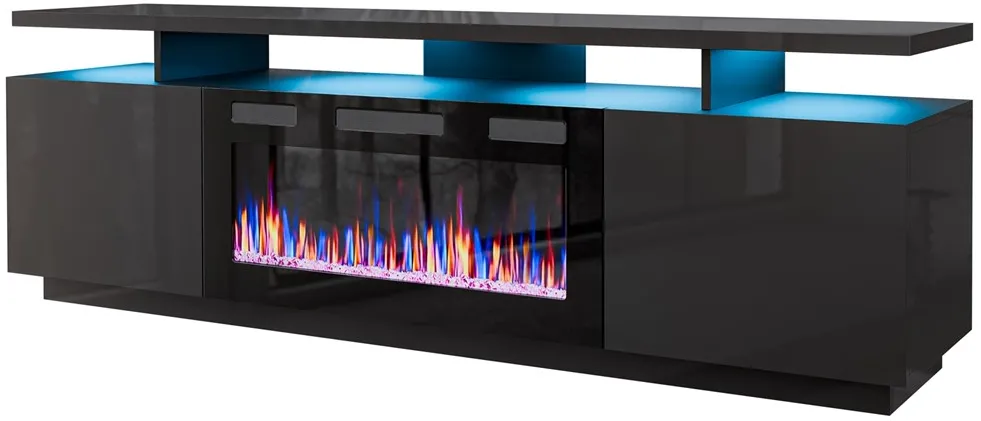 RTV EVA cabinet with electric fireplace 180x40x52 cm graphite/glossy graphite