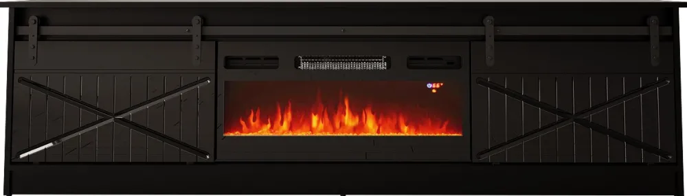 RTV GRANERO + fireplace cabinet 200x56.7x35 black/black gloss