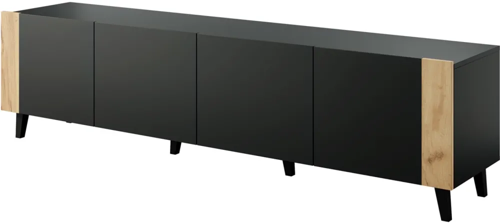 TV cabinet FARO 200x42x52 black matt + oak craft