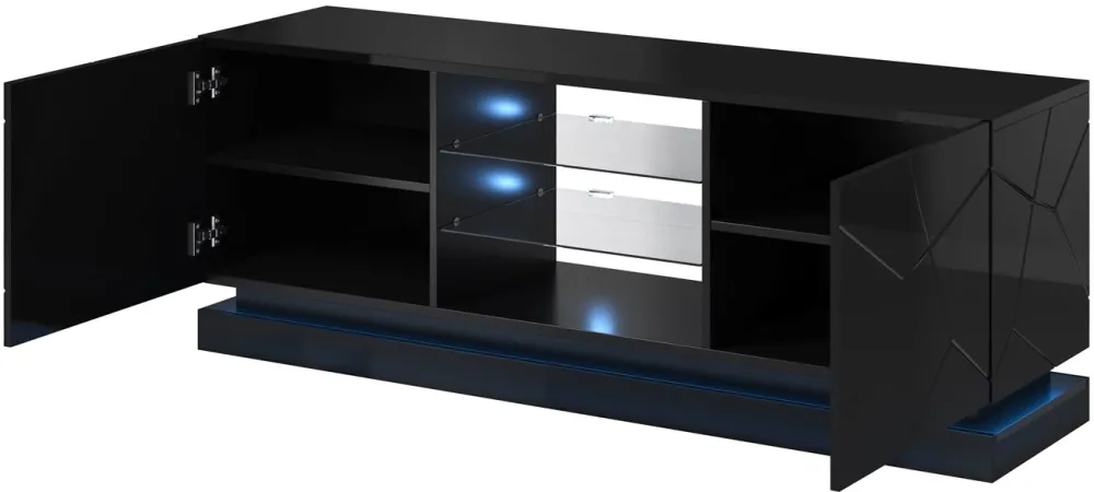 Cama TV cabinet QIU 160 MDF black gloss/black gloss