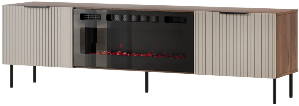 ALMERA TV cabinet 180.5x42x52.5 walnut/cashmere + black fireplace