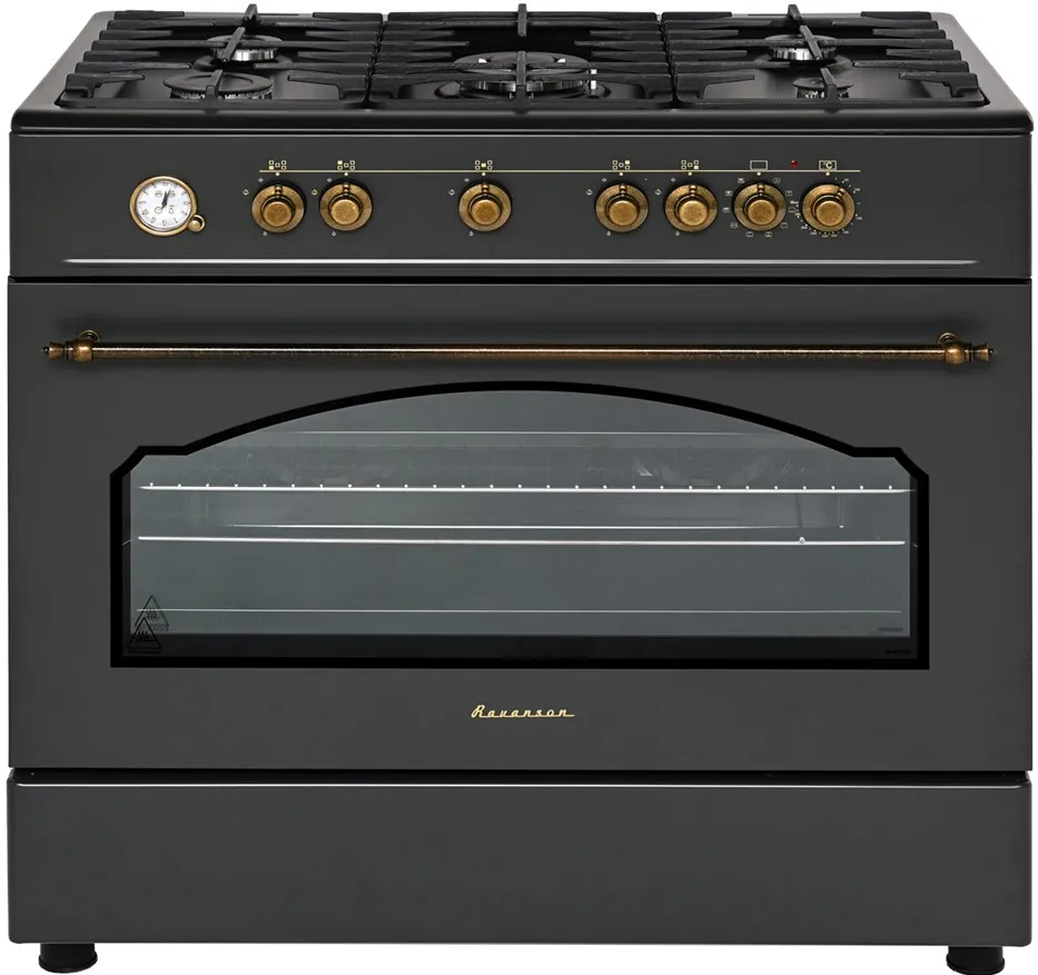 Aragaz Ravanson Retro KWGE–90AR gaz si electric 5 arzatoare cuptor 110 l negru