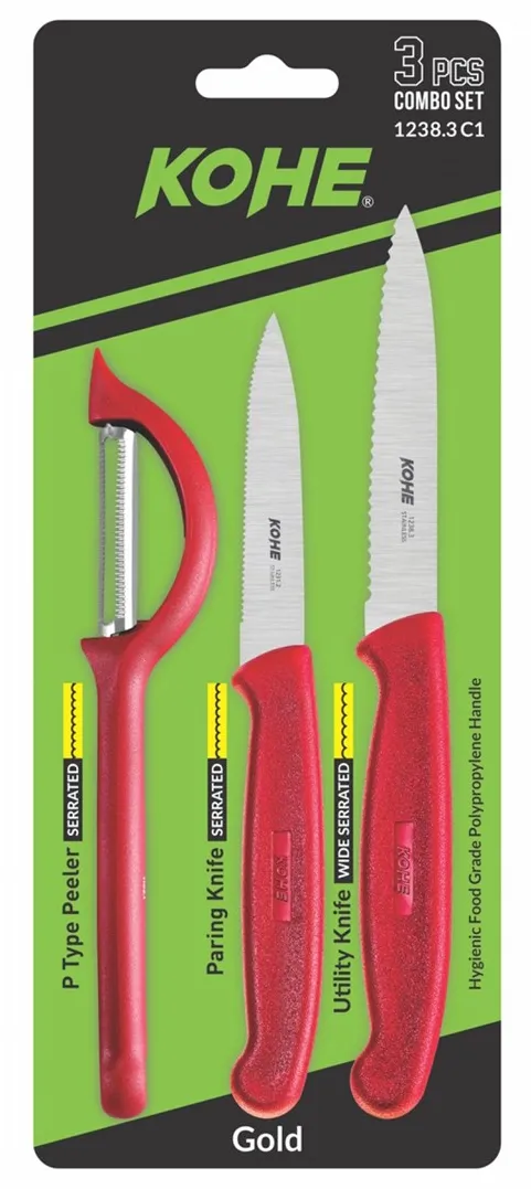 KOHE 3-piece knife set with peeler, assorted colours