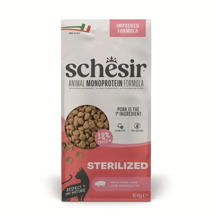 SCHESIR Animal Mono Protein Formula Sterilized pork ham – dry cat food – 10 kg