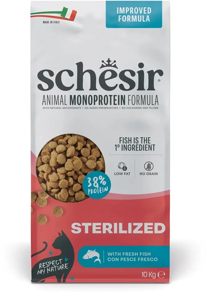 SCHESIR Animal Mono Protein Formula Sterilized fish – dry cat food – 10 kg