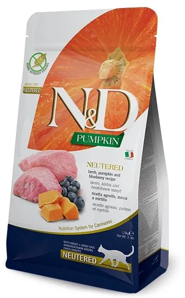 FARMINA N&D Pumpkin Cat Lamb and Blueberry Neutered Adult - dry cat food - 1.5 kg