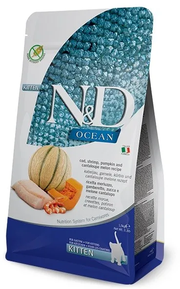 FARMINA N&D Ocean Cat Cod, Shrimp, Pumpkin and Cantaloupe Melon Kitten - dry cat food - 1.5 kg