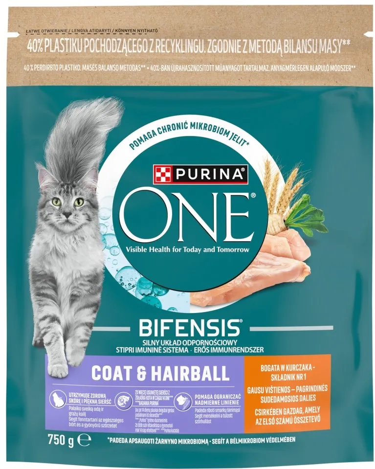 PURINA One Bifensis Coat & Hairball Rich in chicken - dry cat food - 750g