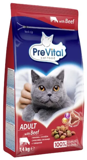PREVITAL Cat Food Adult with Beef - Dry Cat Food - 1.4 kg