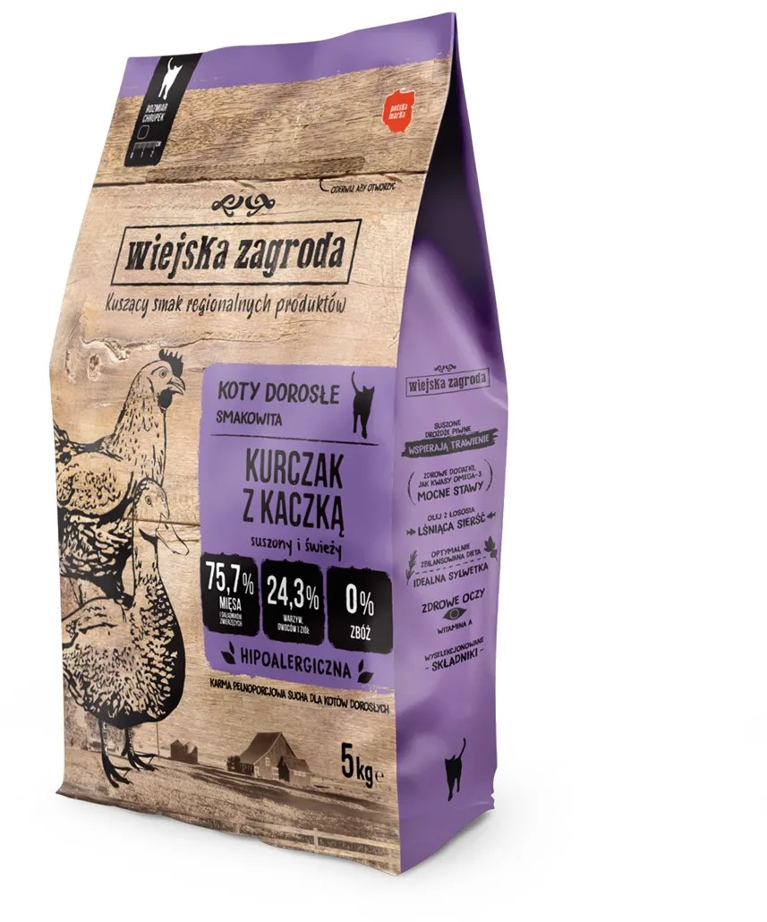 WIEJSKA ZAGRODA Chicken and Duck - dry cat food - 5 kg