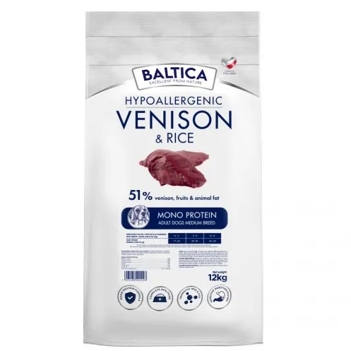 BALTICA Nutraceutic Hypoallergenic Medium breeds Venison with rice - dry dog food - 12kg