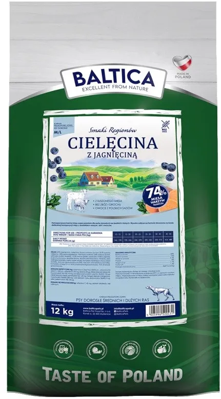 BALTICA Smaki regionów Medium and large breeds Veal with lamb - dry dog food - 12kg