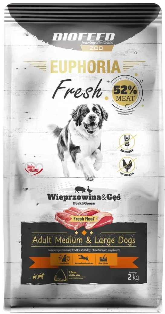 BIOFEED Euphoria Fresh Adult Medium & Large Pork with goose - dry dog food - 2kg