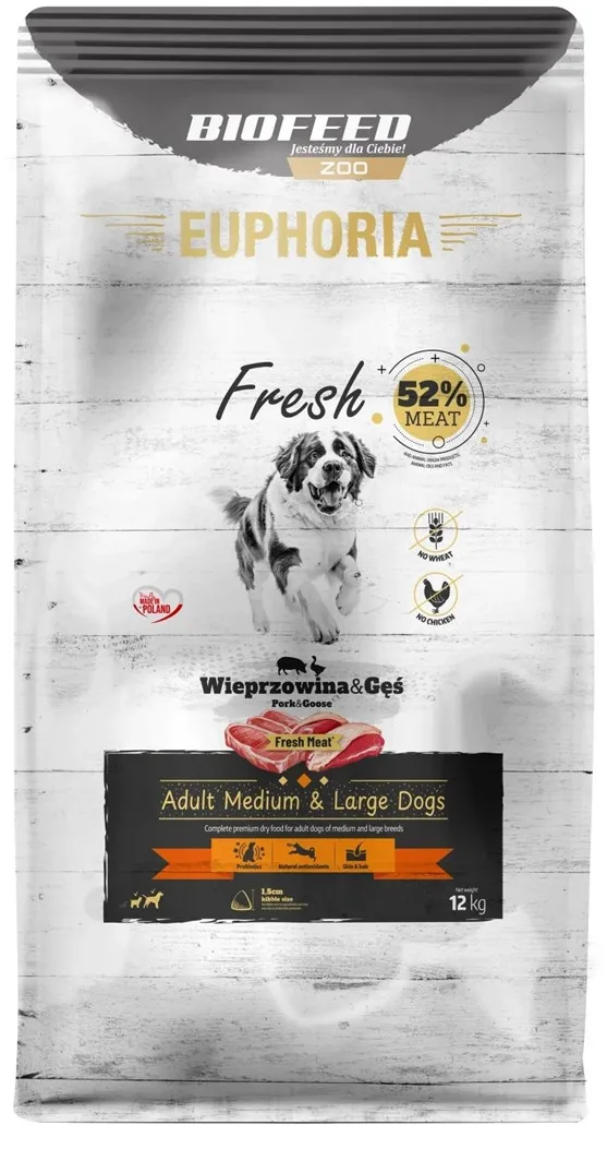 BIOFEED Euphoria Fresh Adult Medium & Large Pork with goose - dry dog food - 12kg