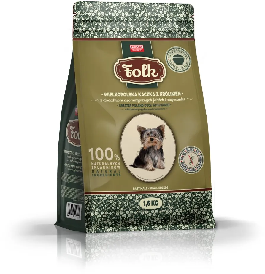 FOLK Small breeds Traditional Greater Poland duck with rabbit, apples and marjoram - dry dog food - 1,6kg