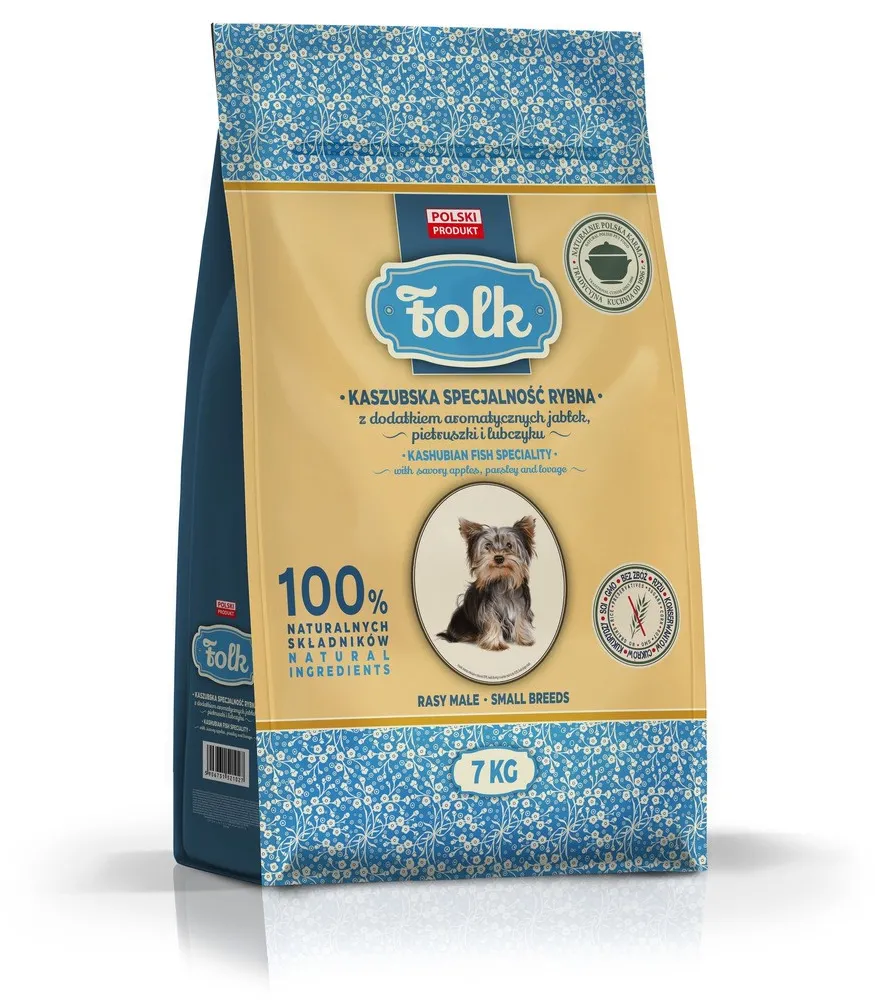 Hrana uscata pentru caini Folk talie mica specialitate de peste in stil casubian cu mere, patrunjel si leustean 7 kg