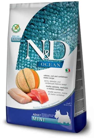 FARMINA N&D Ocean Dog Salmon, Cod, Cantaloupe, Melon Adult Mini - dry dog food - 2.5 kg