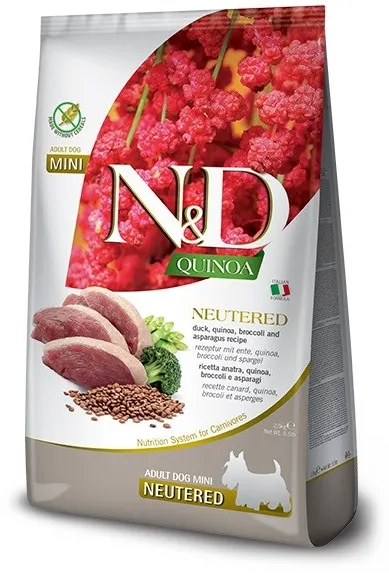 FARMINA N&D Quinoa Dog Duck, Broccoli, Asparagus Neutered Adult Mini - dry dog food - 2.5 kg