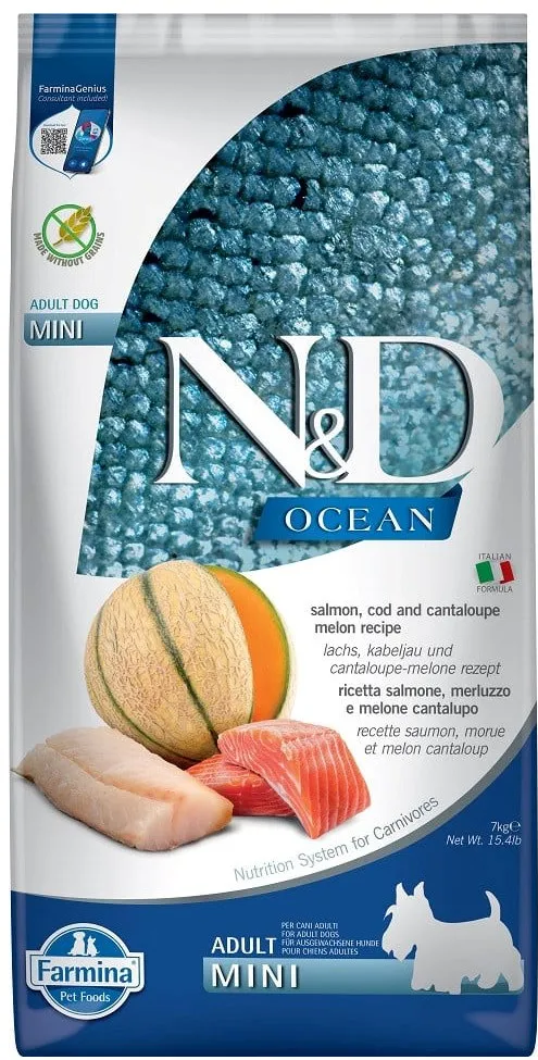 FARMINA N&D Ocean Dog Salmon, Cod, Cantaloupe, Melon Adult Mini - dry dog food - 7 kg