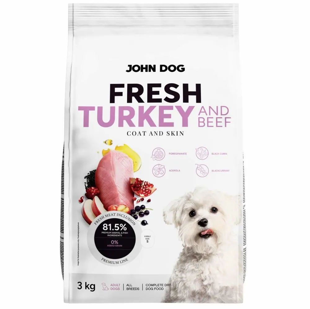 JOHN DOG Fresh Turkey and beef - dry dog food - 3kg