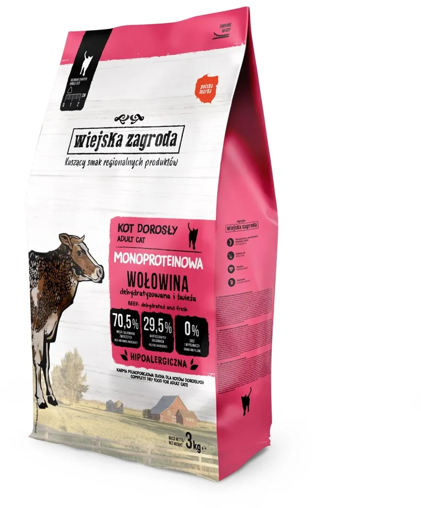 WIEJSKA ZAGRODA Monoprotein Beef - dry cat food - 3kg