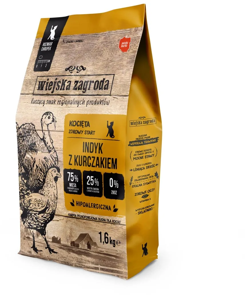 WIEJSKA ZAGRODA Turkey and chicken for kittens - dry cat food - 1,6kg