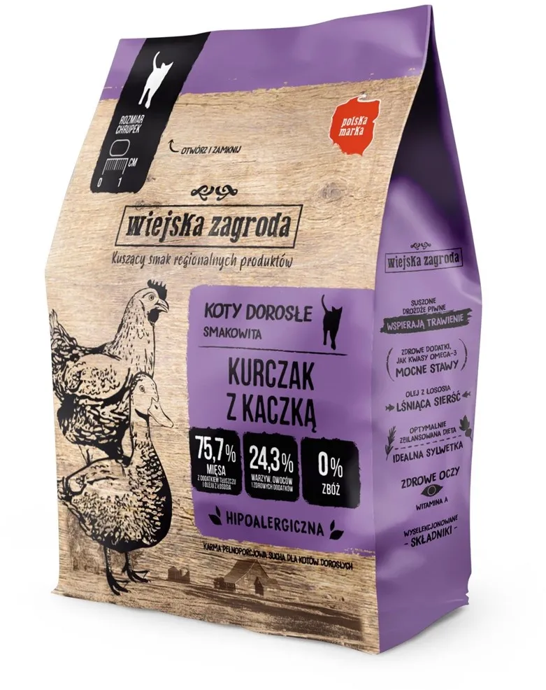 WIEJSKA ZAGRODA Chicken with duck - dry cat food - 400g