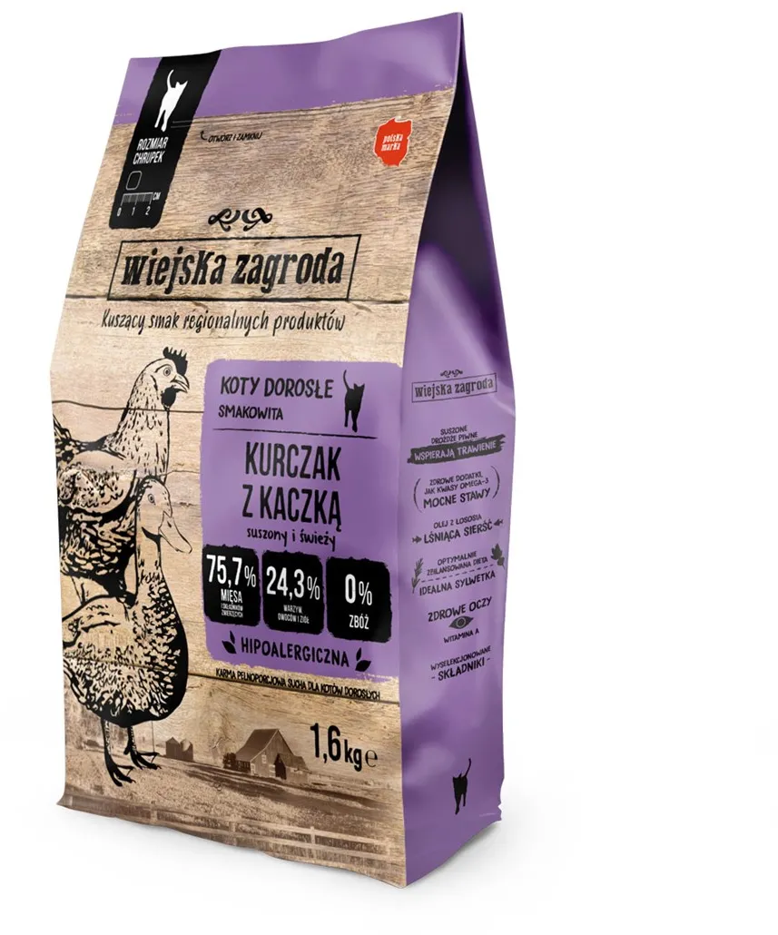 WIEJSKA ZAGRODA Chicken with duck - dry cat food - 1,6kg