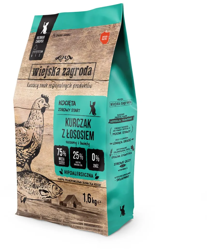 WIEJSKA ZAGRODA Chicken with salmon for kittens - dry cat food - 1,6kg