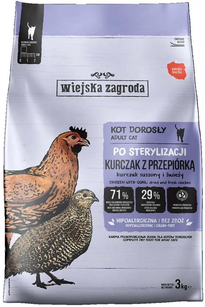 WIEJSKA ZAGRODA Sterilised Chicken with quail - dry cat food - 3kg