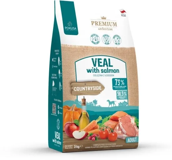 POKUSA Premium Selection Veal with salmon Adult - dry dog food - 3kg