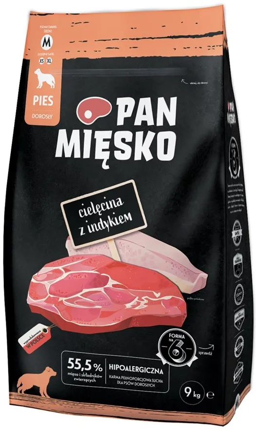 PAN MIĘSKO Veal with turkey M - dry dog food - 9kg