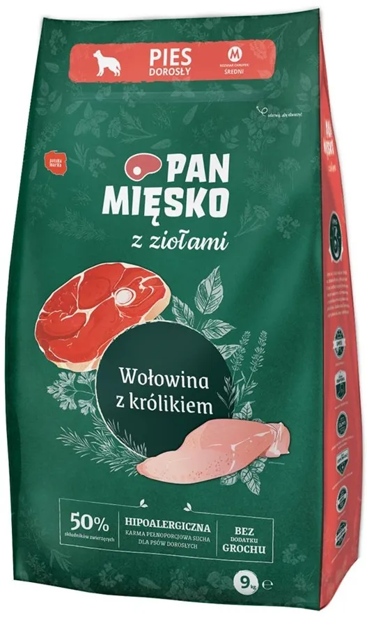 PAN MIĘSKO with herbs Beef with rabbit M - dry dog food - 9kg