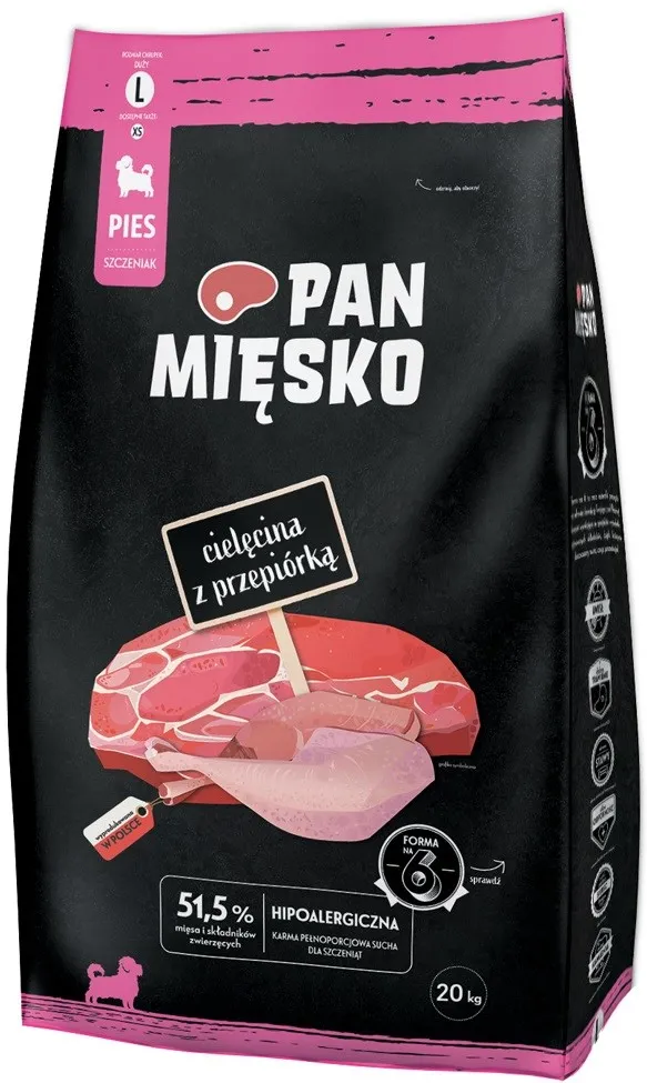 PAN MIĘSKO Veal with quail L puppy - dry dog food - 20kg