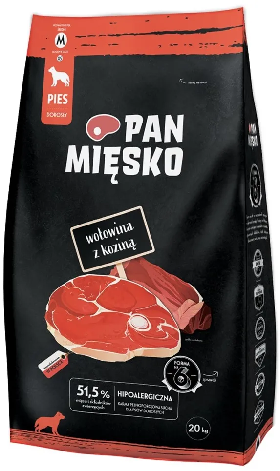 PAN MIĘSKO Beef with goat M  - dry dog food - 20kg