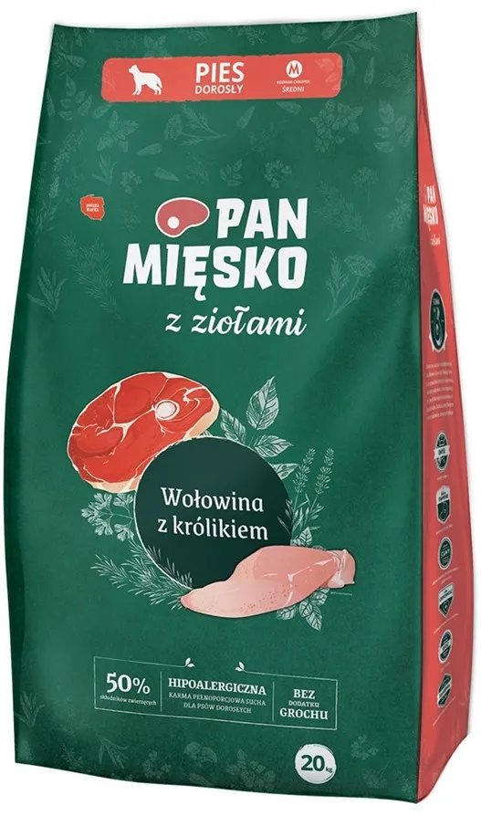 PAN MIĘSKO with herbs Beef with rabbit M - dry dog food - 20kg