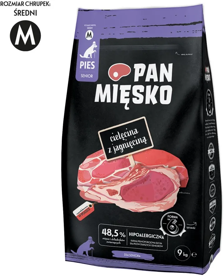 PAN MIĘSKO Veal with Lamb Senior Crunchy M - Dry Dog Food - 9kg