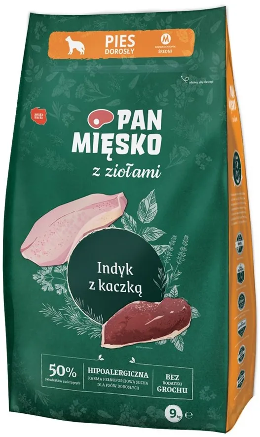 PAN MĘSKO with Herbs Turkey with duck M - dry dog food - 9kg