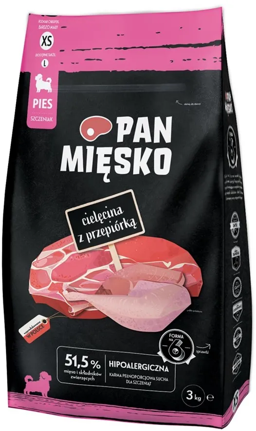 PAN MIĘSKO Veal with quail XS (puppy) - dry dog food - 3kg