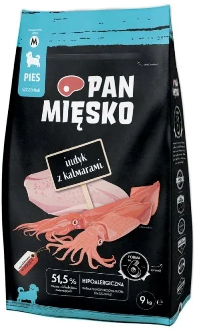 PAN MIĘSKO Turkey with squid Puppy M - dry dog food - 9kg