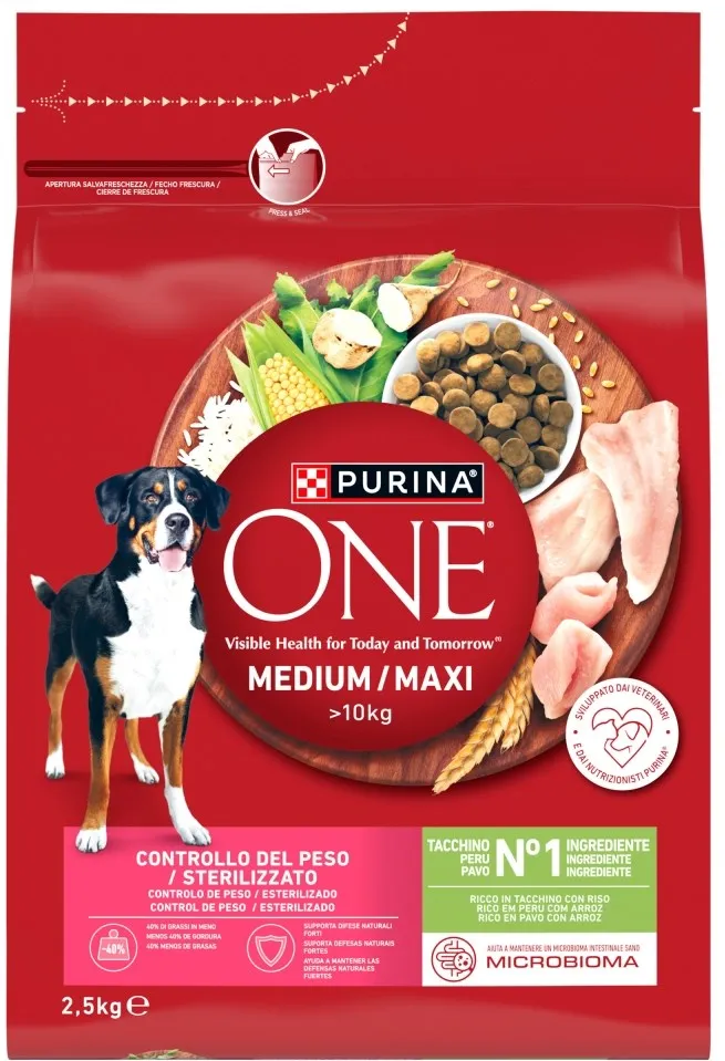 PURINA One Adult Medium/Maxi Weight Control/Sterilized Rich in turkey with rice - dry dog food - 2,5kg