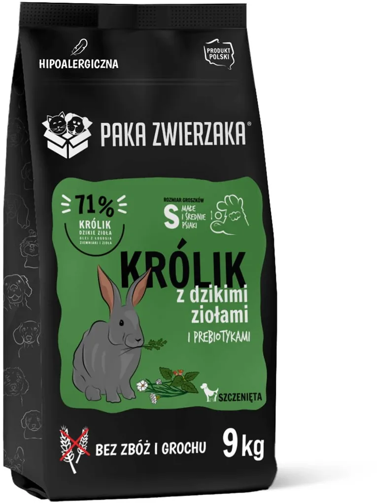 PAKA ZWIERZAKA Puppy Rabbit with wild herbs S - dry dog food - 9kg
