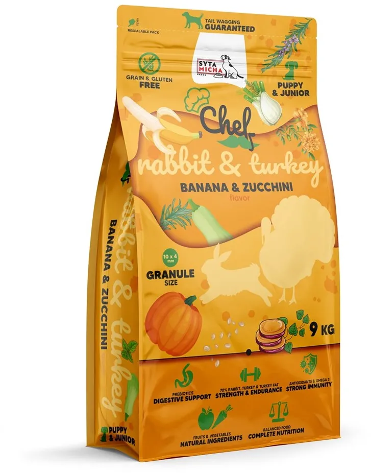SYTA MICHA Chef Puppy Rabbit, turkey, banana and zucchini  - dry dog food - 9kg